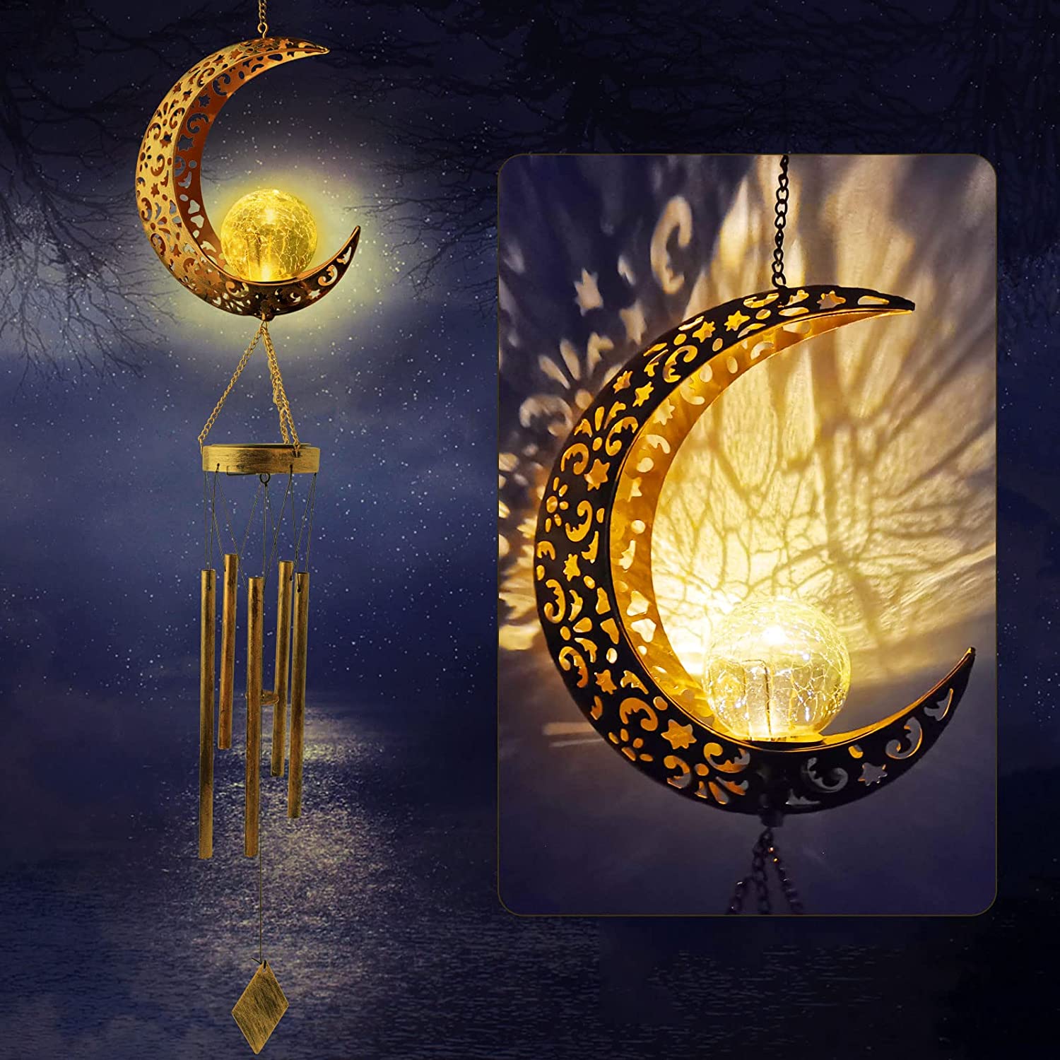 Solar Powered Outdoor Wind Chime with Soothing Melodies & Romantic Lighting