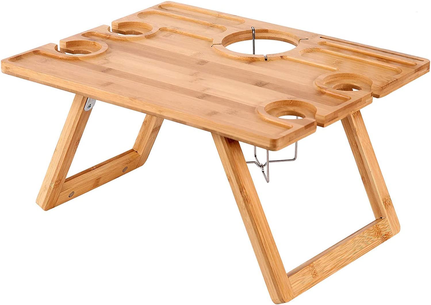 Portable Outdoor Bamboo Picnic Dining Table (Includes 4 Cheese Knives)