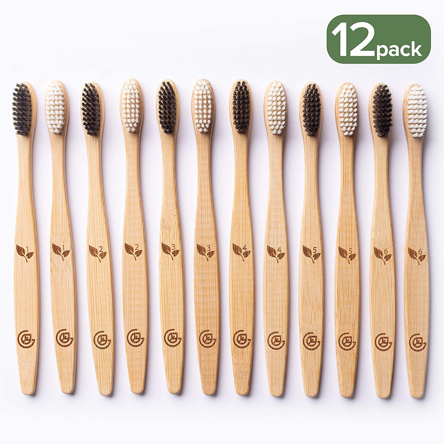 Bamboo Charcoal Toothbrushes Eco-Friendly & Sustainable (12 Pack)