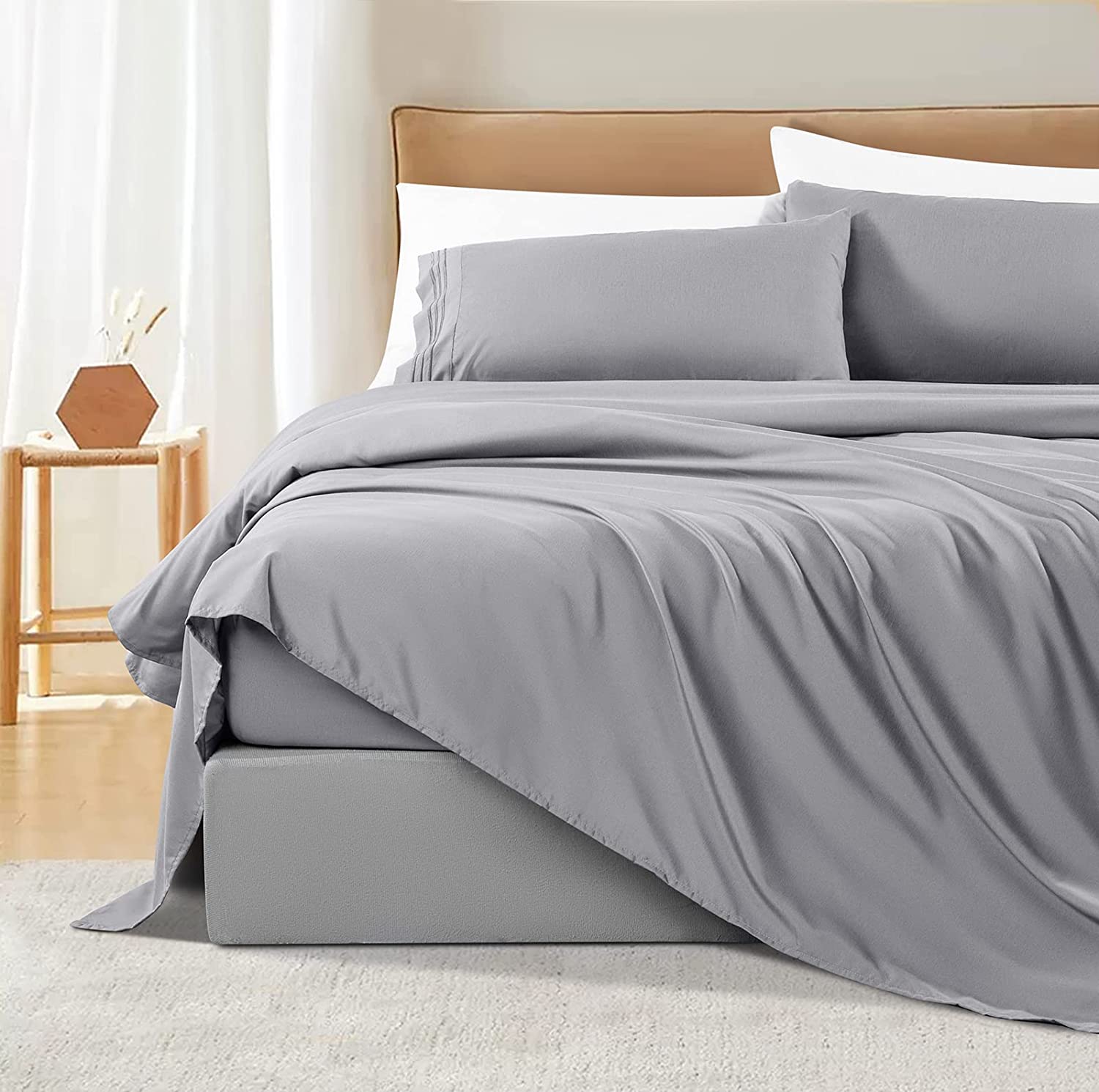 Soft Twill Bamboo Bed Sheet Set Breathable Hypoallergenic for Sensitive Skin Allergies