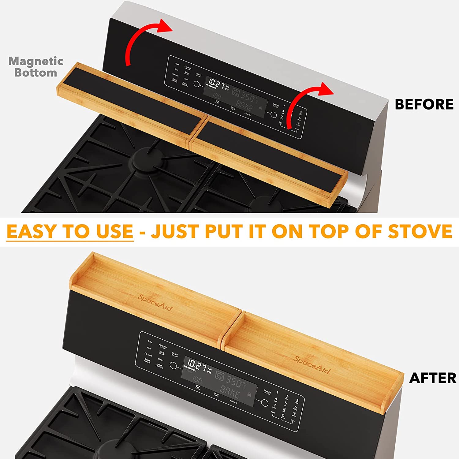 Stove Top Bamboo Spice Organizer Shelf Rack - Eco-Friendly For Easy Cooking
