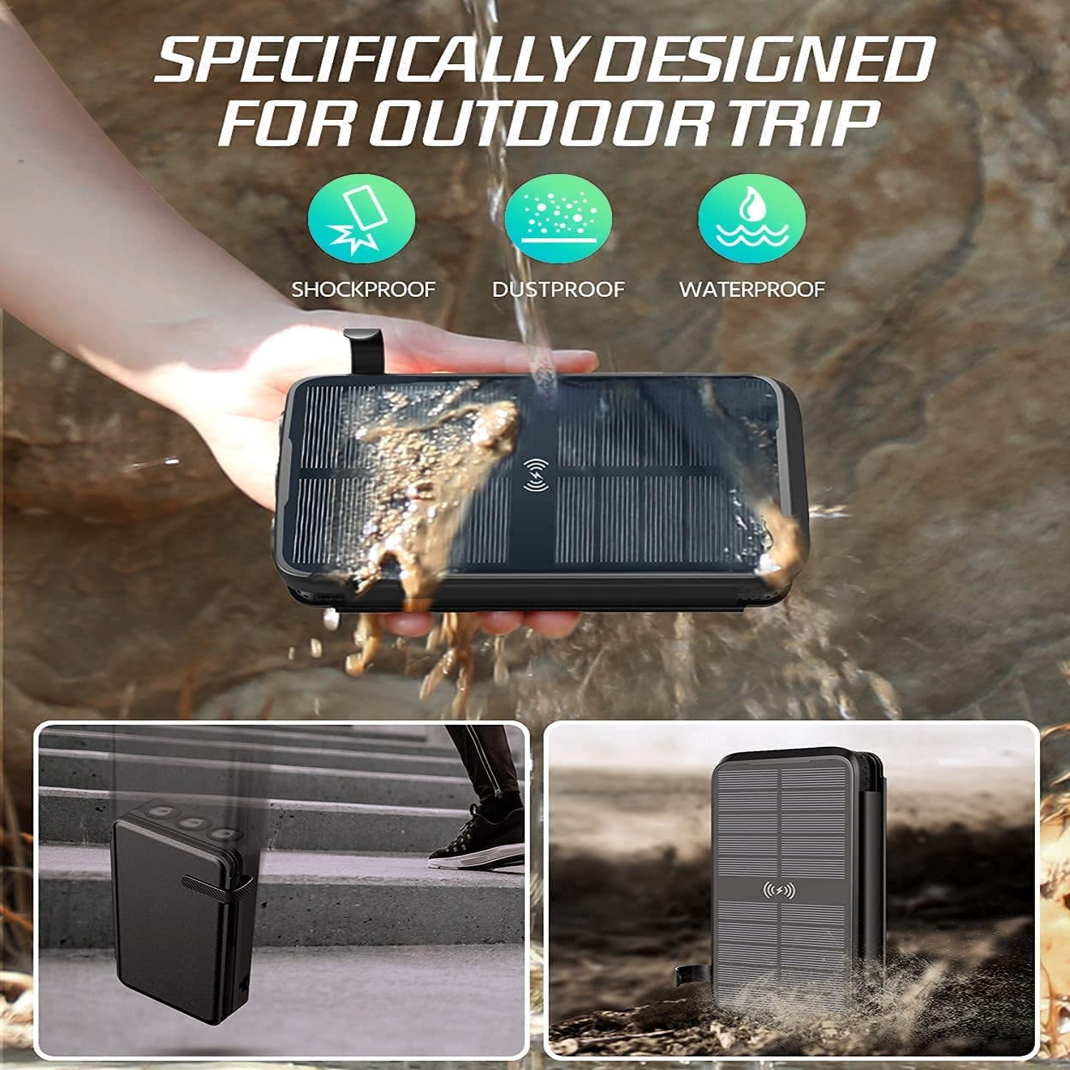 Portable Solar Power Bank Charger 35000mAh for Phone, Watch, Earphone