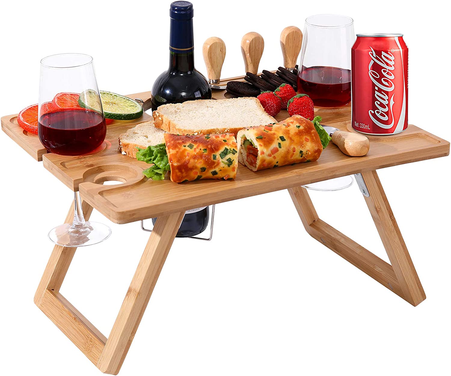 Portable Outdoor Bamboo Picnic Dining Table (Includes 4 Cheese Knives)