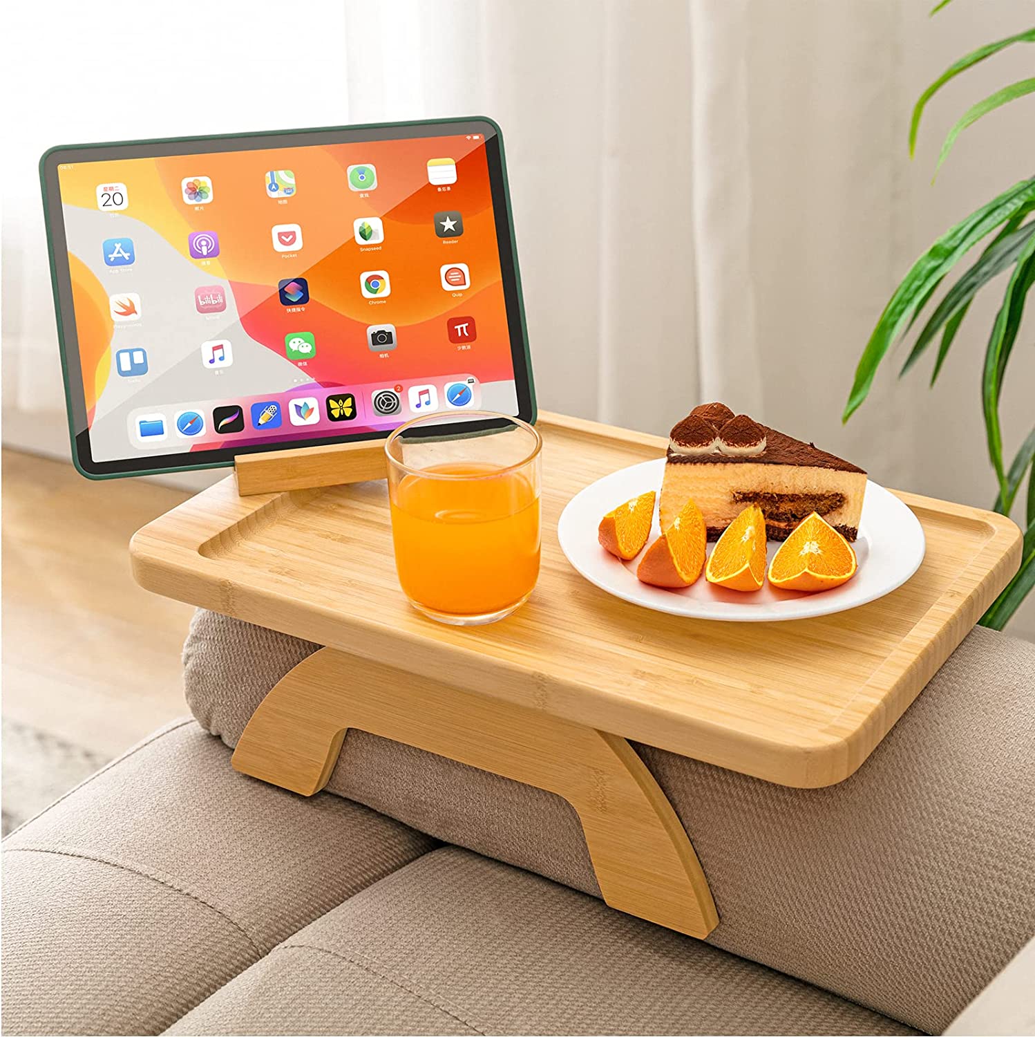 Bamboo Table For Couch Clip-On & Adjustable