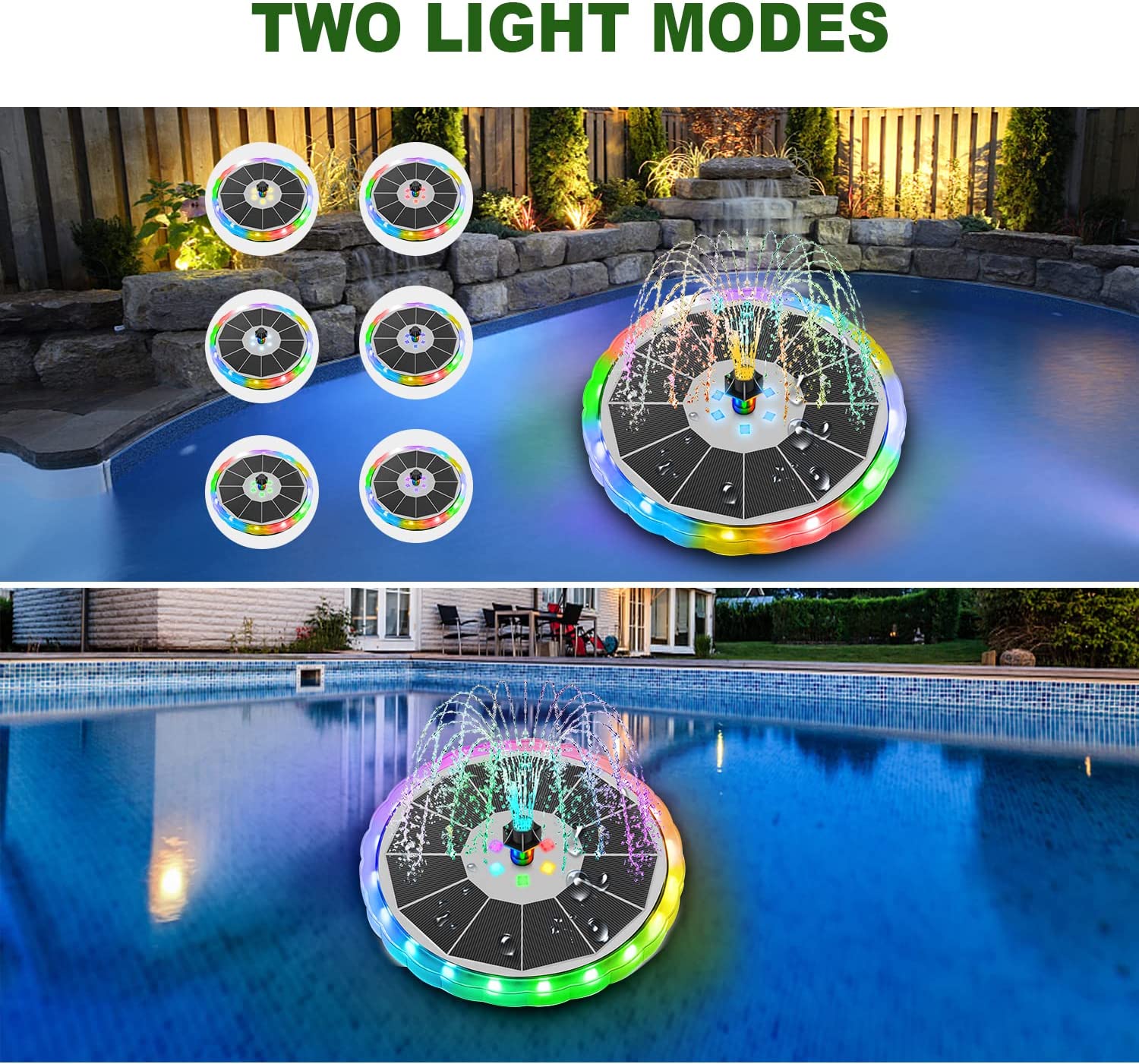 Solar Birdbath Fountain With LED Light - 4W Power, 8 Nozzles, 4 Fixers