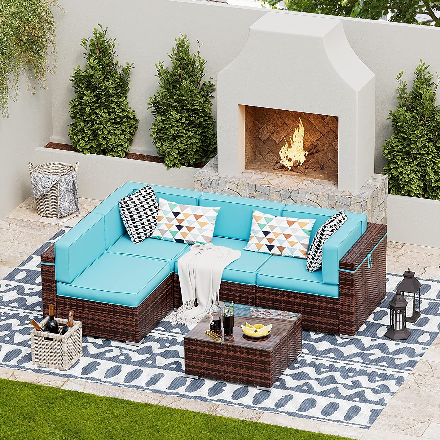 Rattan Wicker Outdoor Patio Furniture Set with Waterproof Cover