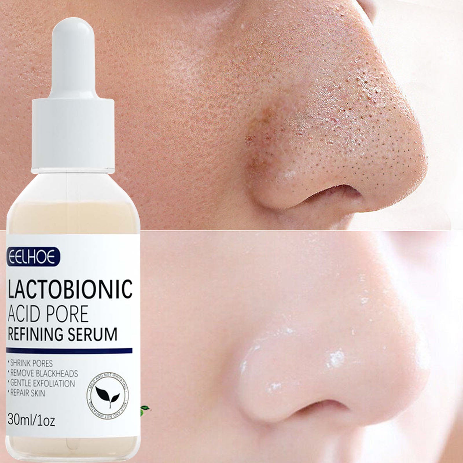 Lactobionic Acid Pore Shrink Face Serum - Hyaluronic Acid Moisturizer for Nourished, Smooth, and Firm Skin